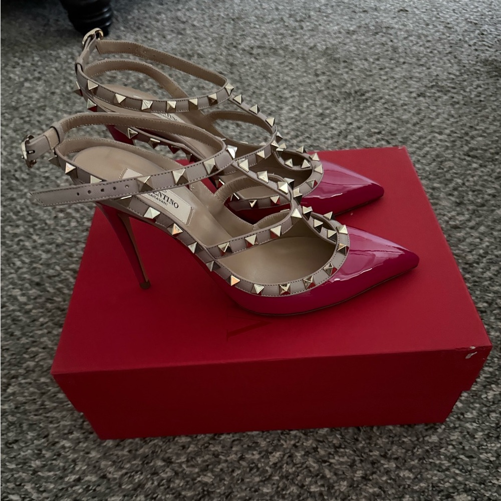 Valentino Fuchsia and Taupe Studded Heels